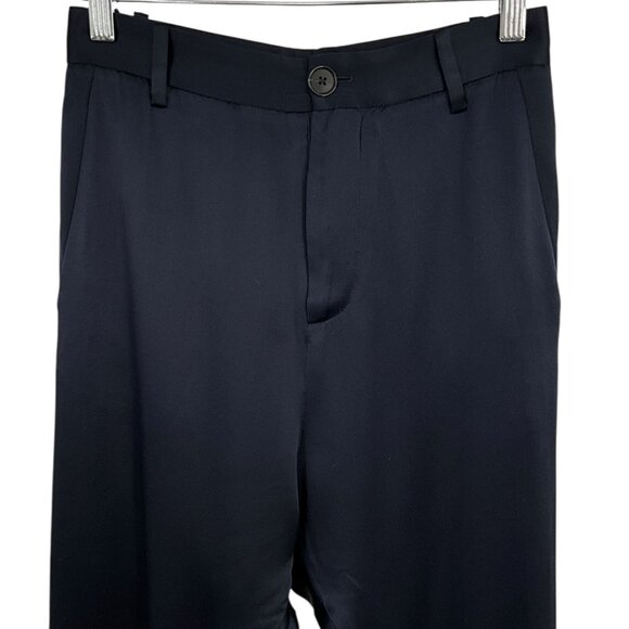 Nili Lotan Dress Pants Drop Crotch Cropped Ankle Navy 100% Silk Size 00 - Picture 2 of 7